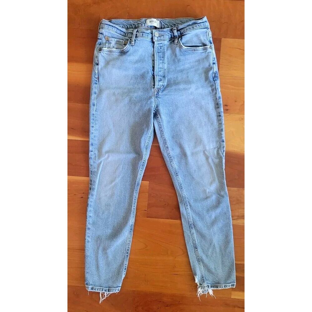 Agolde Jeans Women 29 Blue Nico Skinny Tapered Light Wash Button Fly Distressed